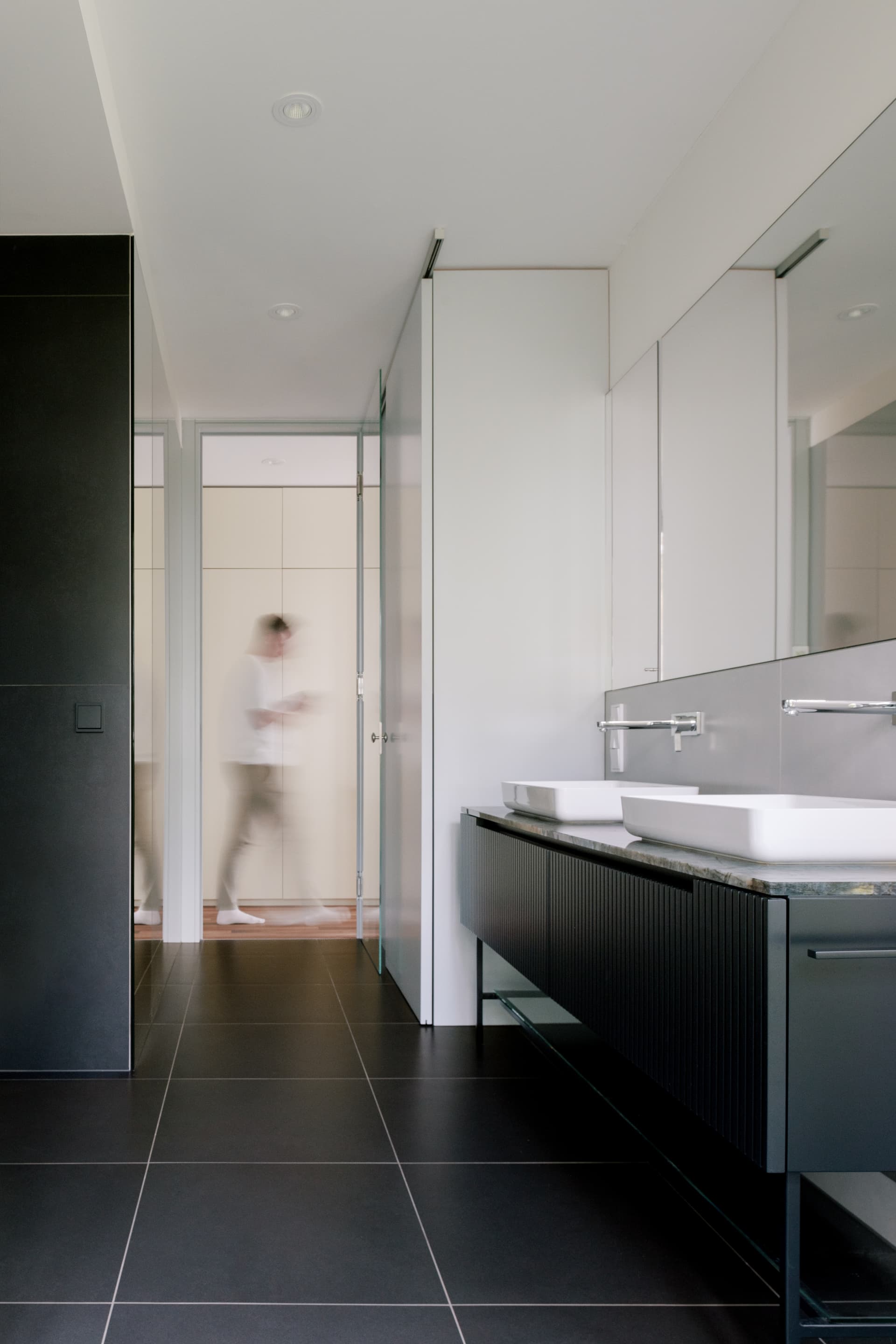 Kitchen view with custom cabinetry.